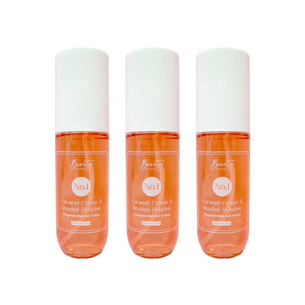 3x Beauty Buddy Fragrance Mist Hair & Body No.1 Caramel Crème & Roasted Pistachio