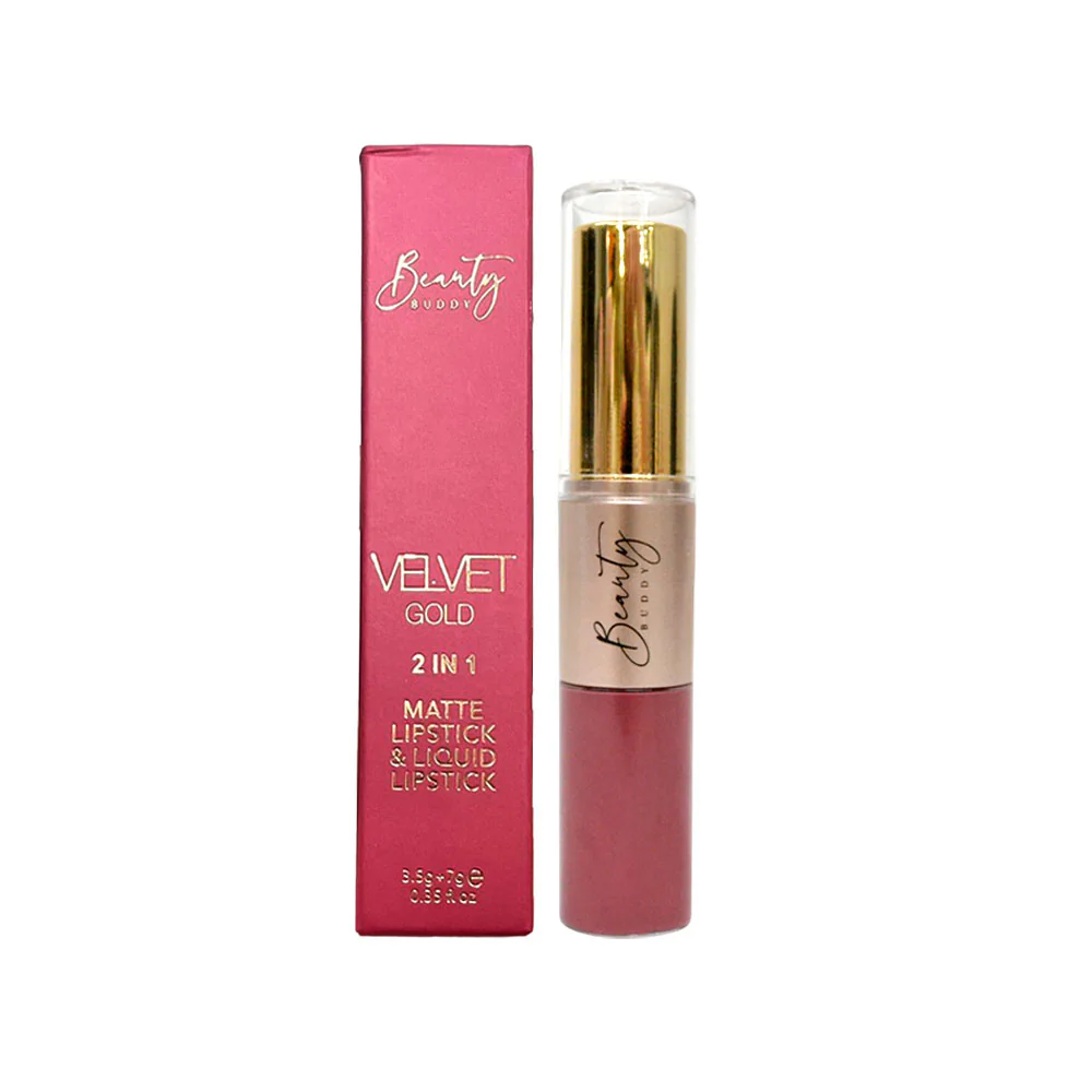 Beauty Buddy Velvet Gold 2-in-1 Matte Lipstick & Liquid Lipstick 01 Rose Silk - Image 5