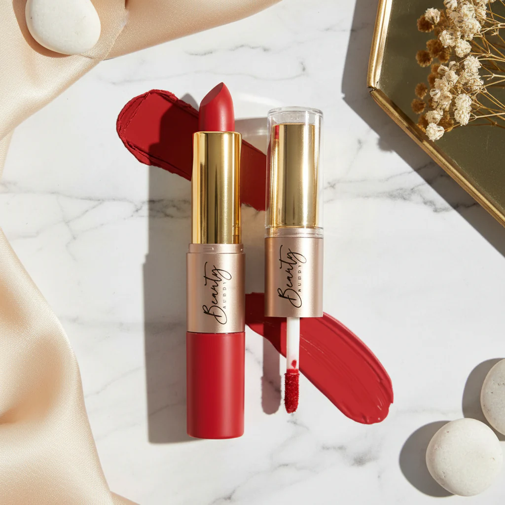 Beauty Buddy Velvet Gold 2-in-1 Matte Lipstick & Liquid Lipstick 04 Blush Aura - Image 2