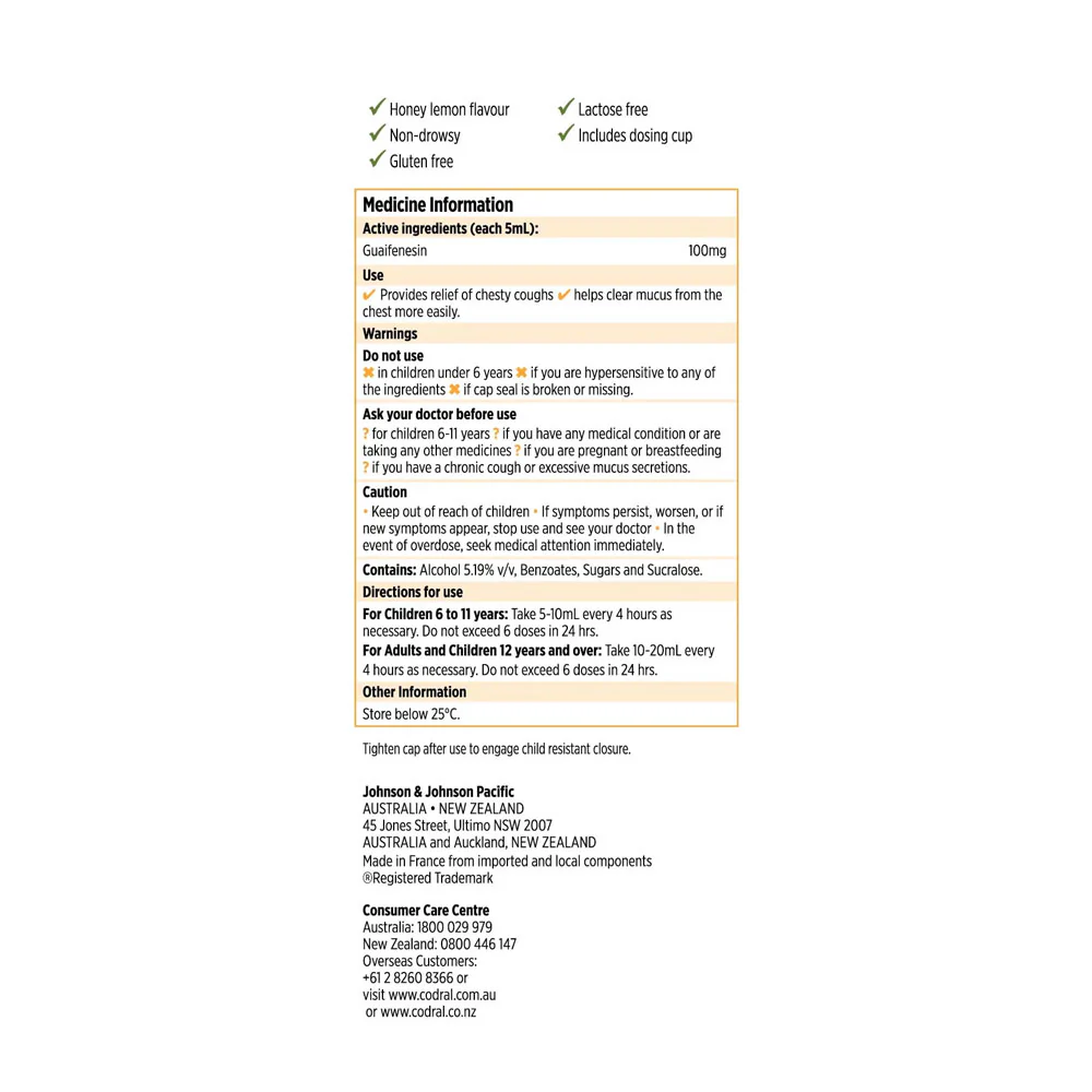 Codral Oral Liquid For Mucus Cough Guaifenesin 150ml - Short Dated Clearance - Image 2