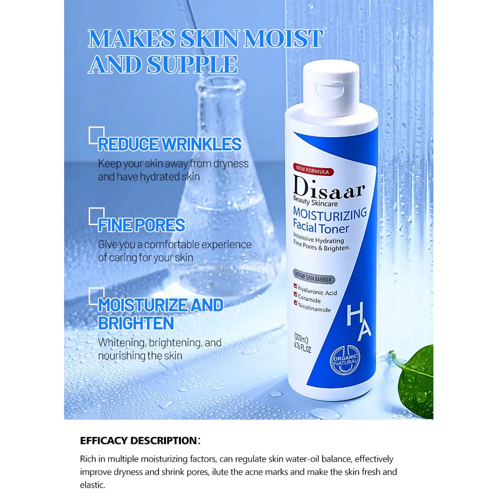 Disaar Moisturizing Hyaluronic Acid, Ceramide & Nicotinamide Facial Toner 200ml - Image 2