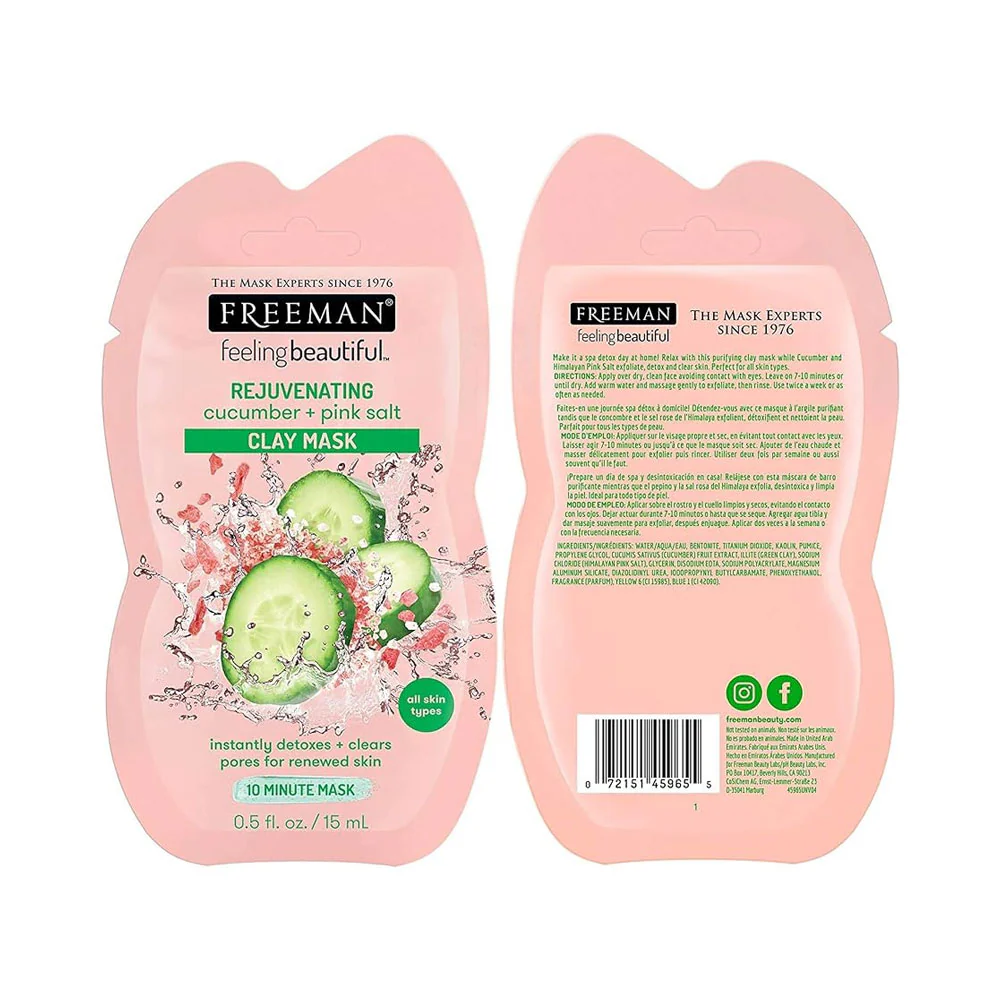Freeman Clay Mask Rejuvenating Cucumber + Pink Salt 15ml - Image 4