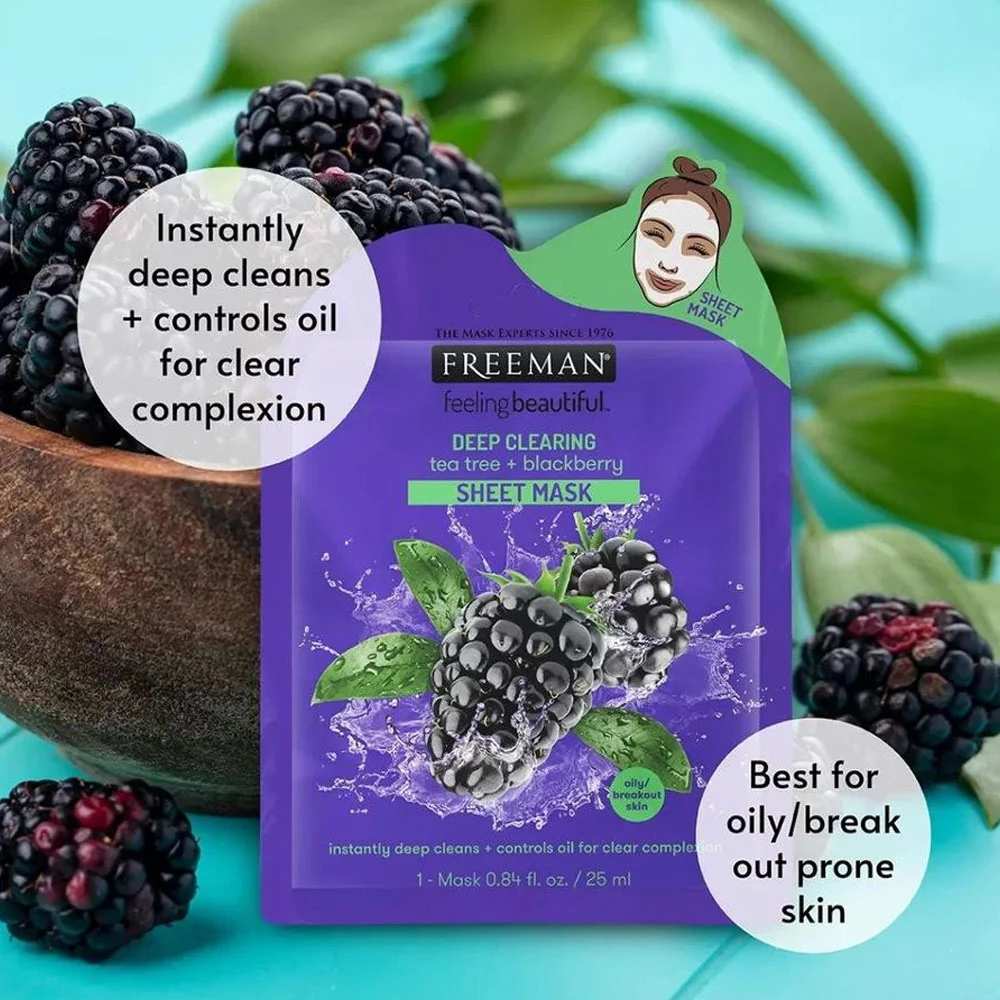 Freeman Sheet Mask Deep Clearing Tea Tree + Blackberry 25ml - Image 3
