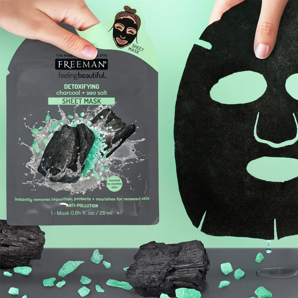 Freeman Sheet Mask Detoxifying Charcoal + Sea Salt 25ml - Image 2