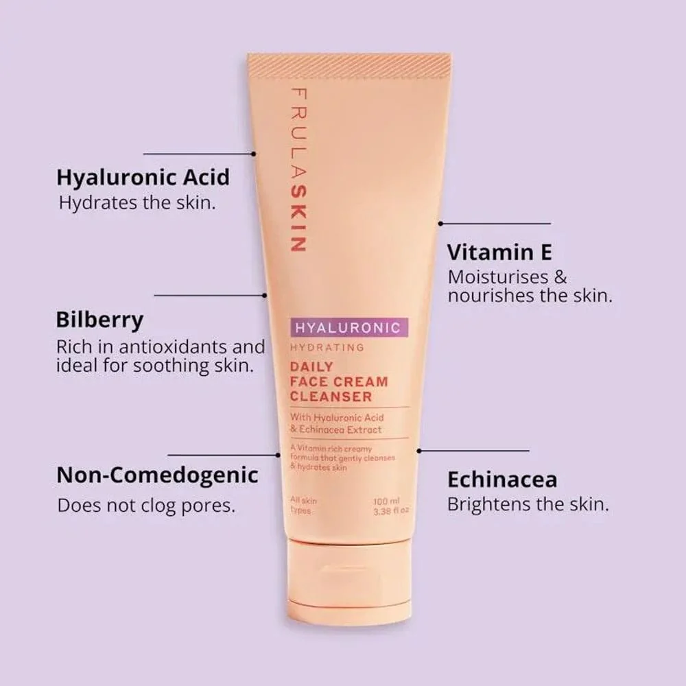 Frula Skin Daily Face Cream Cleanser Hydrating With Hyaluronic Acid & Echinacea Extract 100ml - Image 2