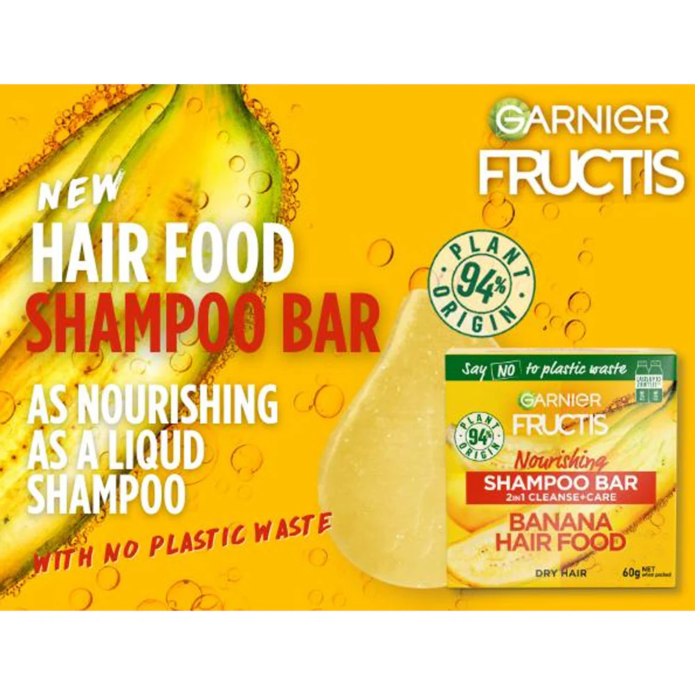 Garnier Fructis Shampoo Bar Nourishing 2-In-1 Dry Hair Banana Hair Food 60g - Image 3