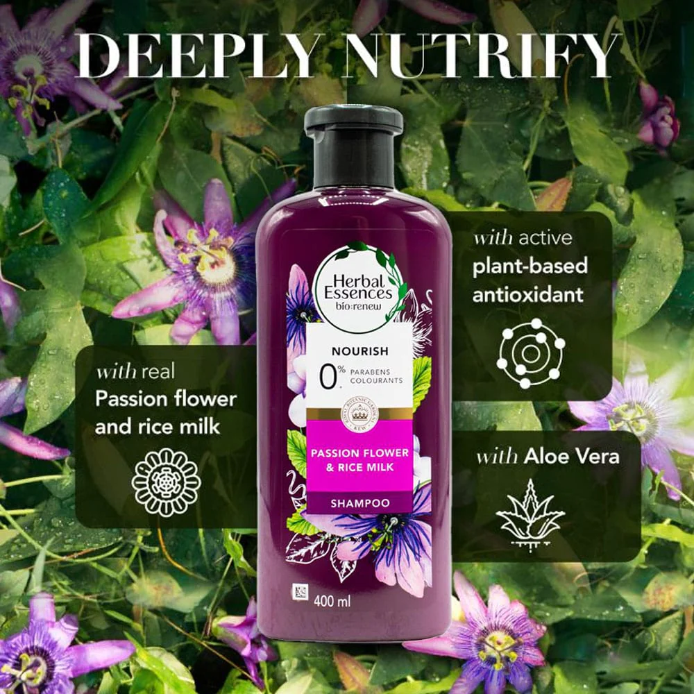 Herbal Essences Shampoo Nourish Passion Flower & Rice Milk 400ml - Image 3