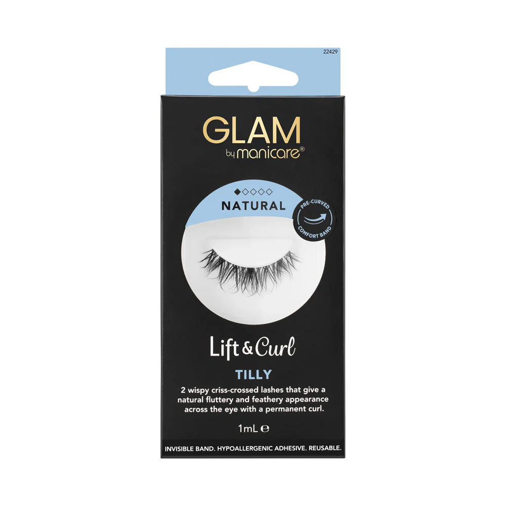 Manicare Lashes Glam Lift & Curl Invisible Band Hypo Allergenic Adhesive Reusable Natural Tilly 1ml