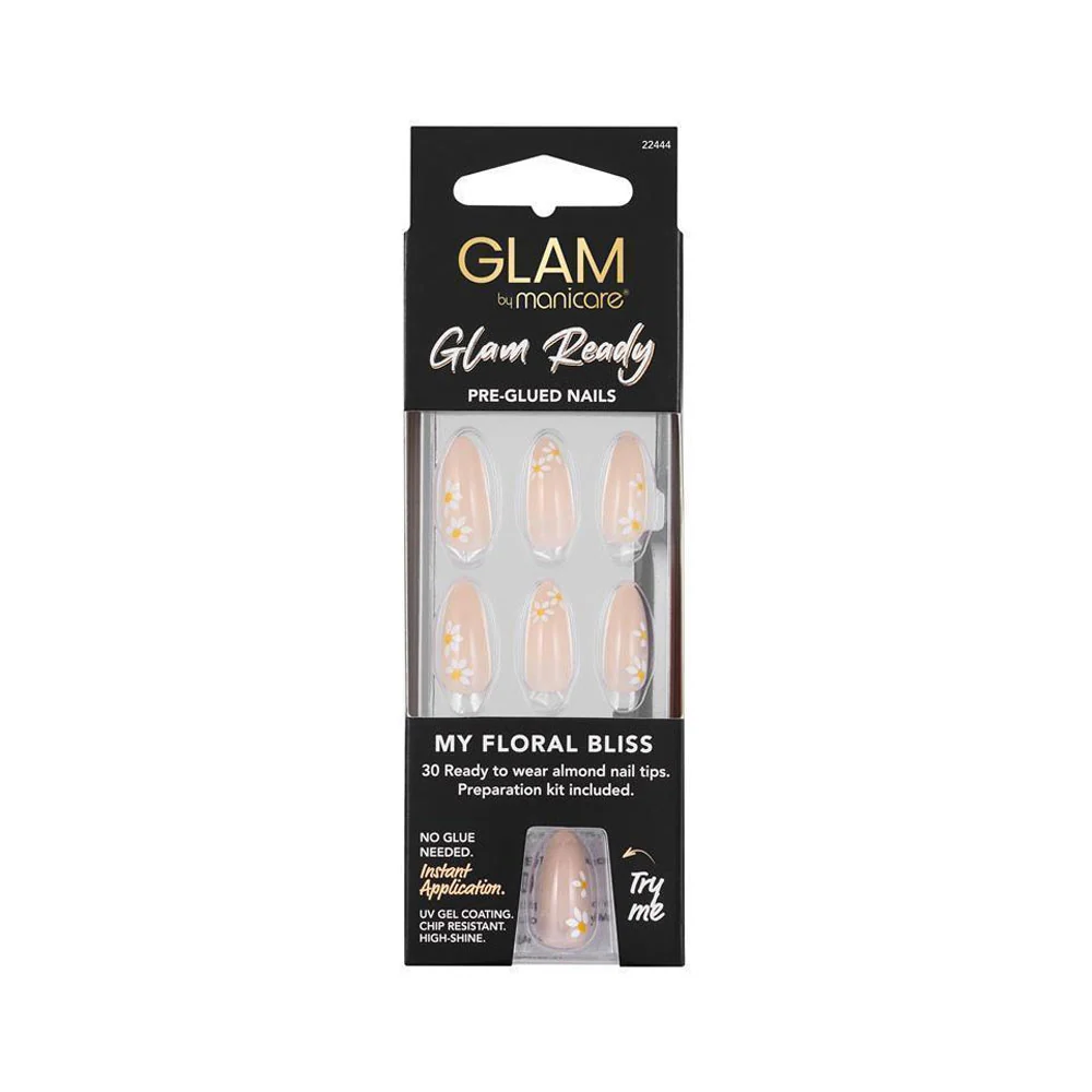 Manicare Pre Glued Nails Glam Ready My Floral Bliss 30pk
