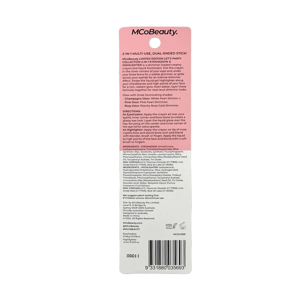 MCoBeauty 2-in-1 Eyeshadow & Highlighter Dual Ended Stick Pink Glow - Image 3