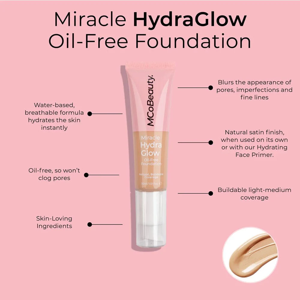 MCoBeauty Miracle Hydra Glow Oil Free Foundation Light Beige 30ml - Image 2