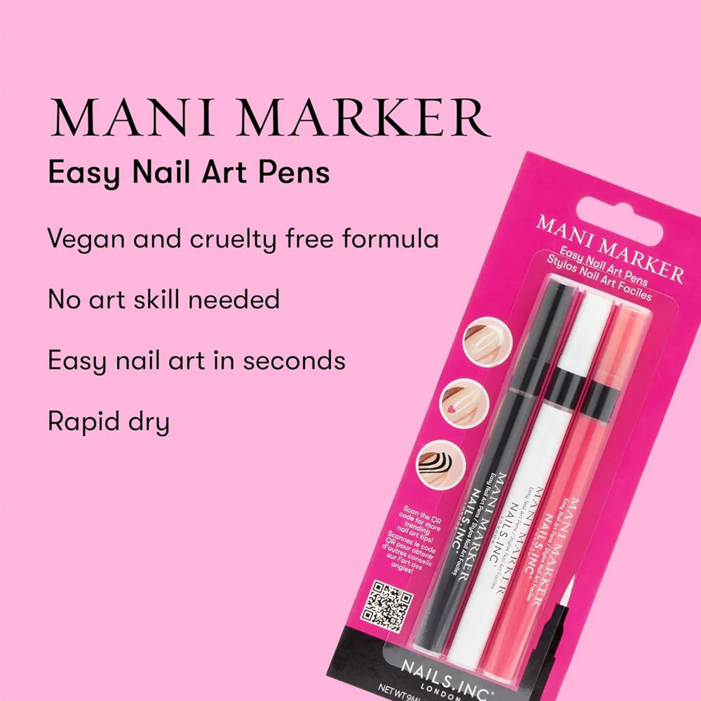 Nails Inc Mani Marker Trio Black Bright White Bubblegum Pink 3x3ml - Image 2