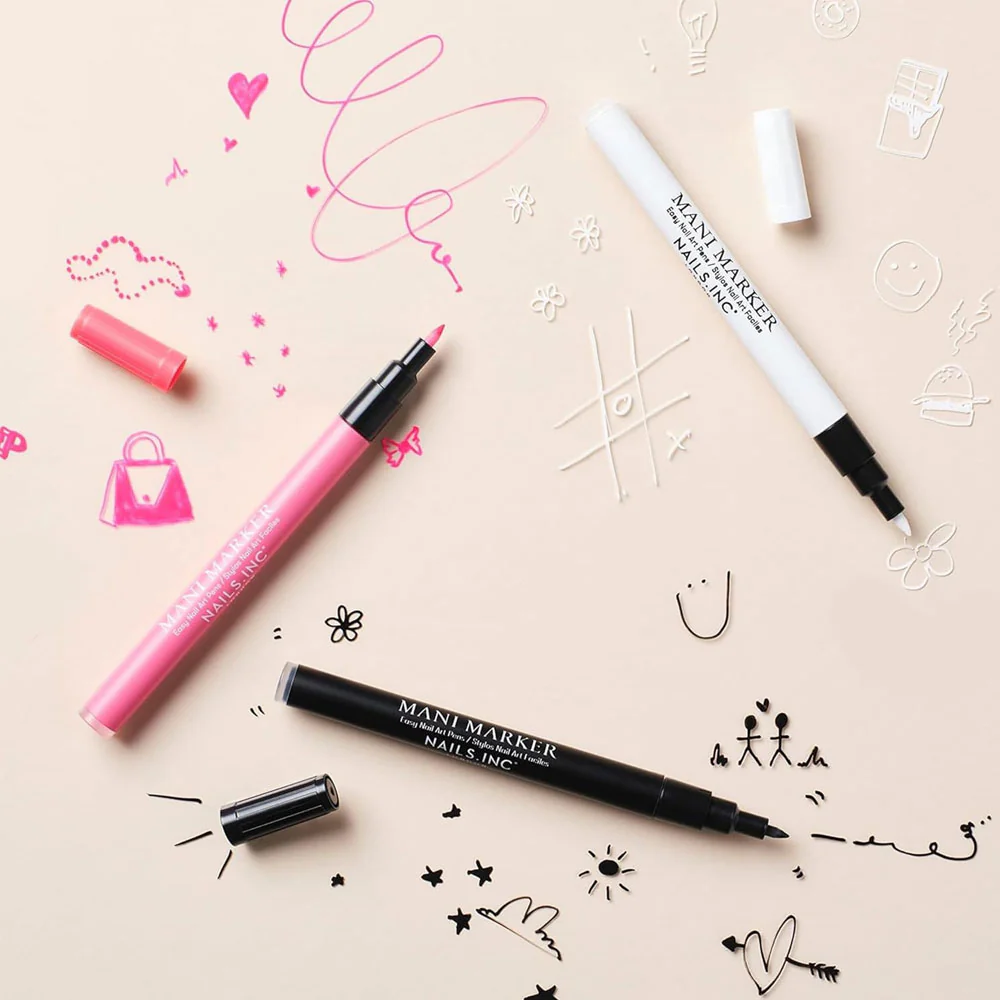 Nails Inc Mani Marker Trio Black Bright White Bubblegum Pink 3x3ml - Image 4