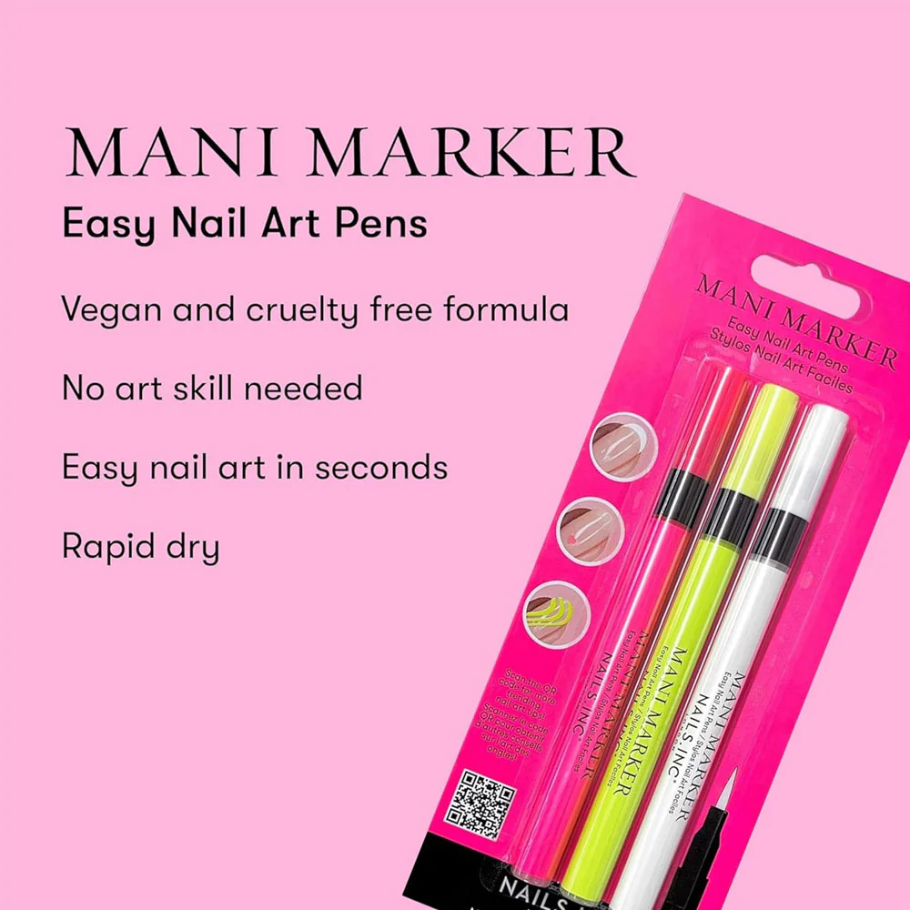 Nails Inc Mani Marker Trio Bright White Flamingo Pink Electric Green 3x3ml - Image 2