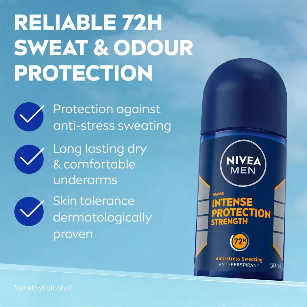 Nivea Men Antiperspirant Roll On Intense Protection Strength 72H Anti Stress Sweating 50ml - Image 2