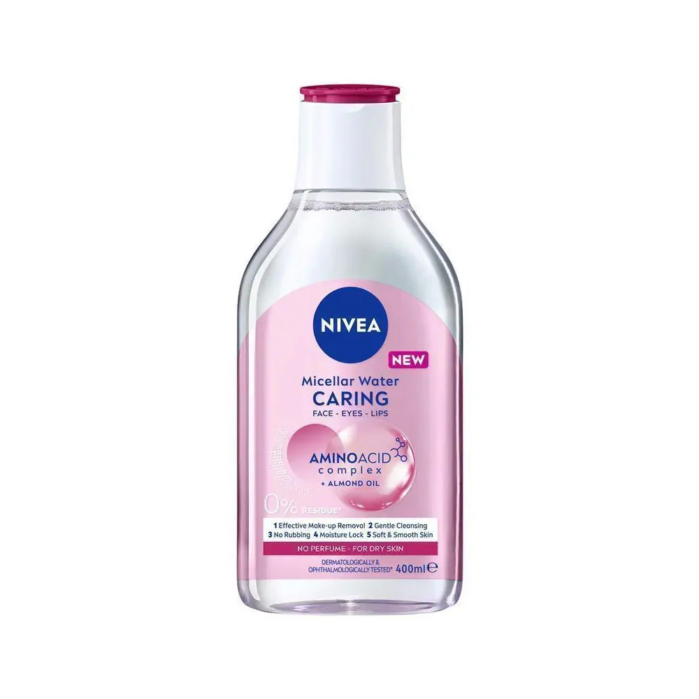 Nivea Micellar Water Caring Face Eyes Lips Amino Acid Complex Almond Oil For Dry Skin 400ml