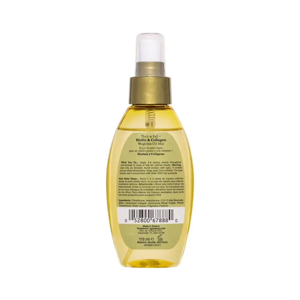 OGX Oil Mist Weightless Thick & Full Biotin & Collagen 118ml - Image 2