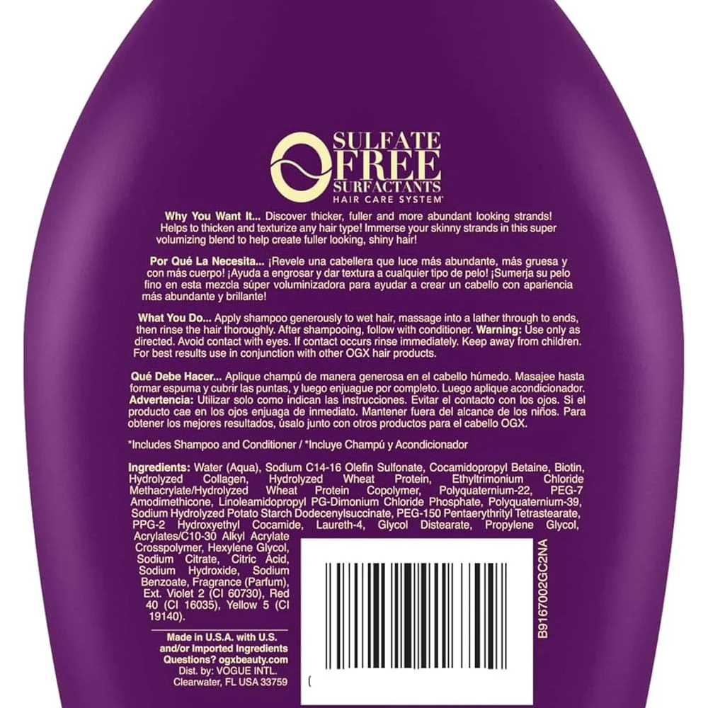 OGX Shampoo Biotin & Collagen Extra Strength Extra Volume 385ml - Image 2