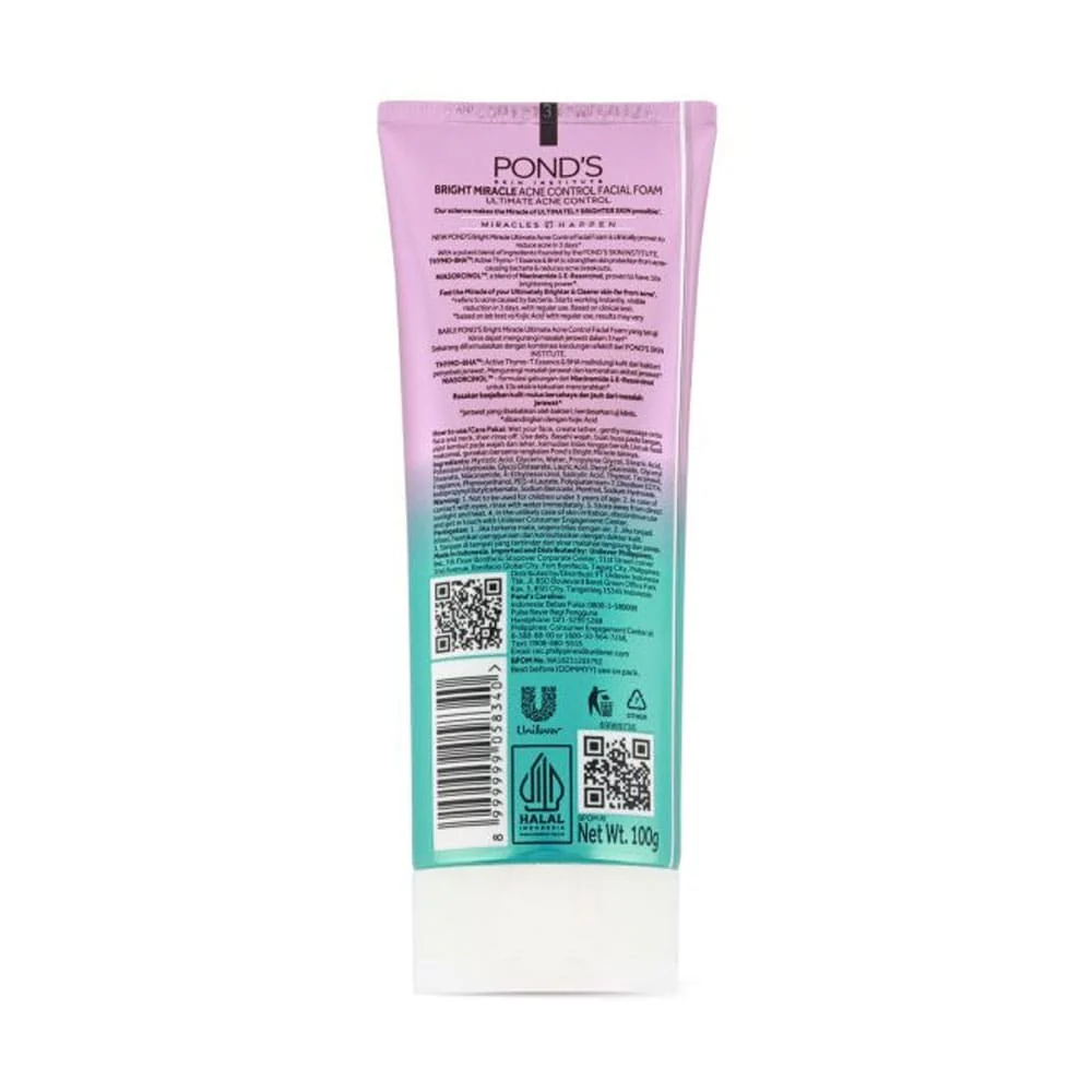 Ponds Facial Foam Bright Miracle Ultimate Acne Control 100g - Image 4
