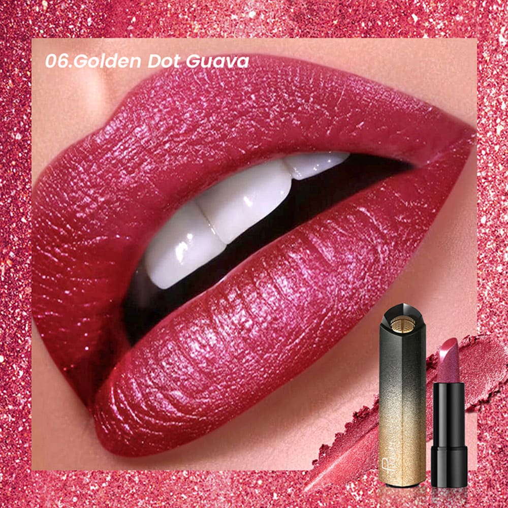Pudaier Perma Shine Diamond Lipstick 6 Golden Dot Guava - Image 3