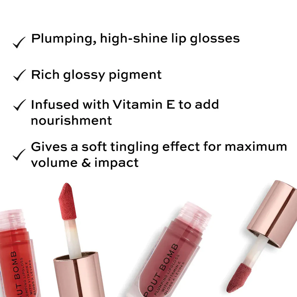 Revolution Plumping Lip Gloss Pout Bomb Sauce Dusty Pink 4.6ml - Image 3