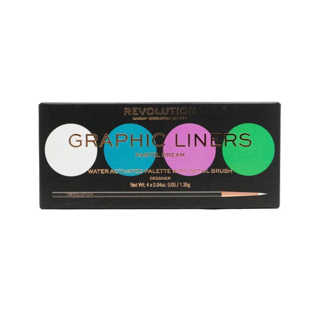 Revolution Water Activated Palette With Detail Brush Graphic Liners Pastel Dream - Image 2