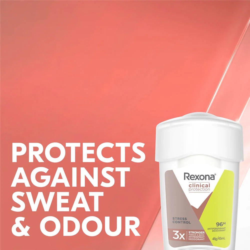 Rexona Antiperspirant Deodorant Clinical Protection Cream 96H 3X Stronger Stress Control 45ml - Image 3