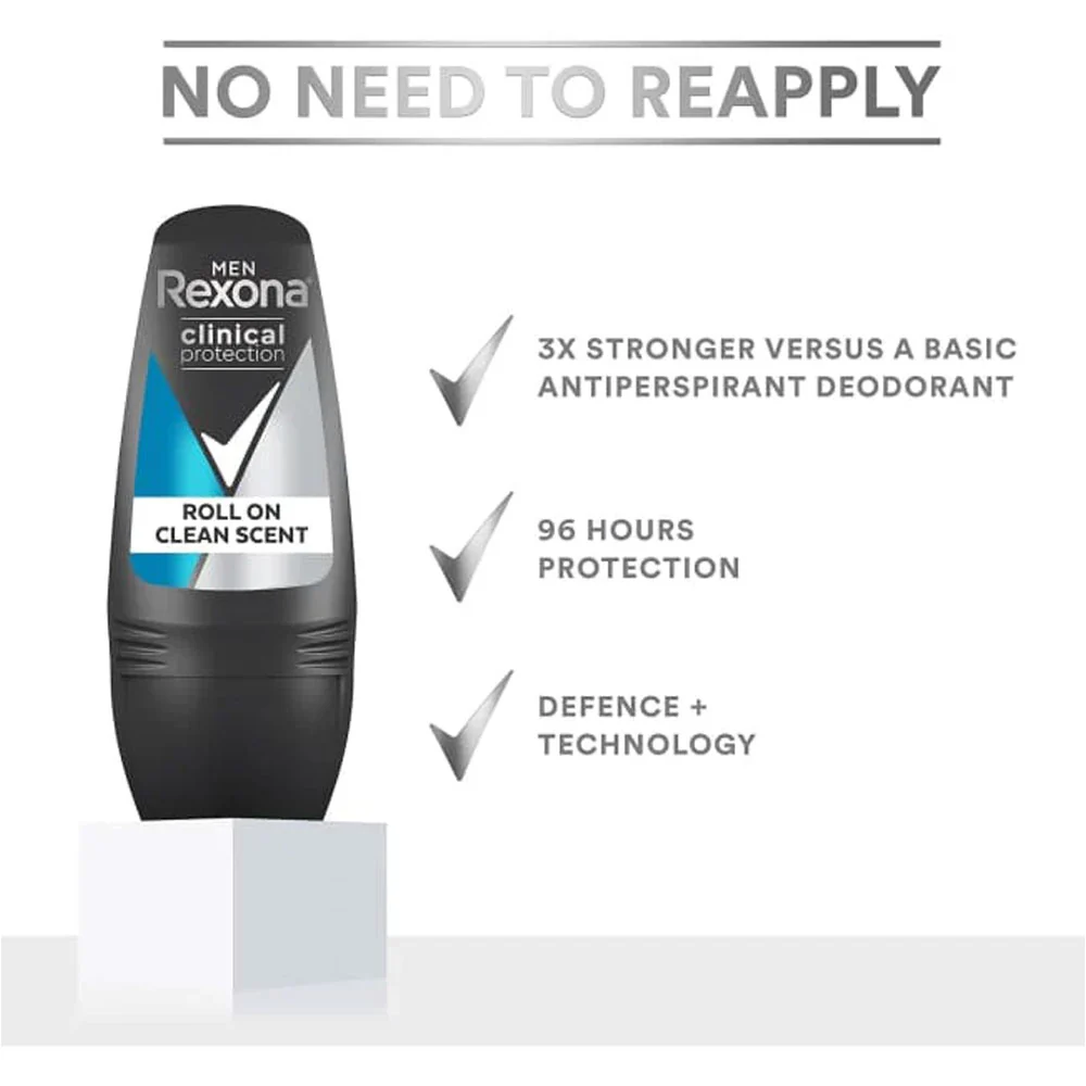 Rexona Men Roll On Antiperspirant Deodorant Clinical Protection Clean Scent 50ml - Image 4