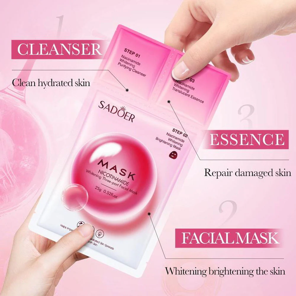 Sadoer Nicotinamide Whitening Three Part Facial Mask 25ml - Image 3