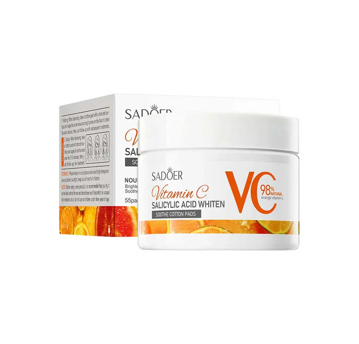 Sadoer Vitamin C Salicylic Acid Whiten Soothe Cotton Pads 55pcs