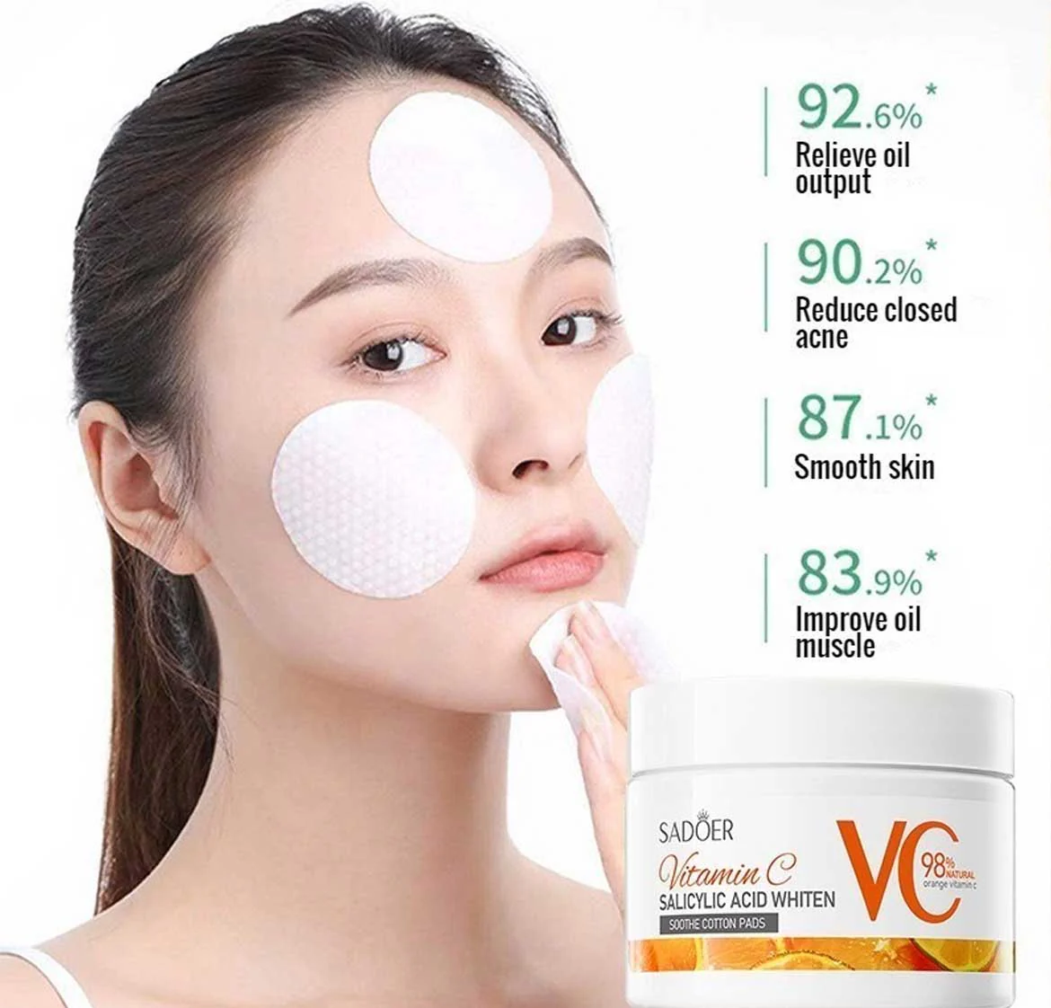 Sadoer Vitamin C Salicylic Acid Whiten Soothe Cotton Pads 55pcs - Image 2