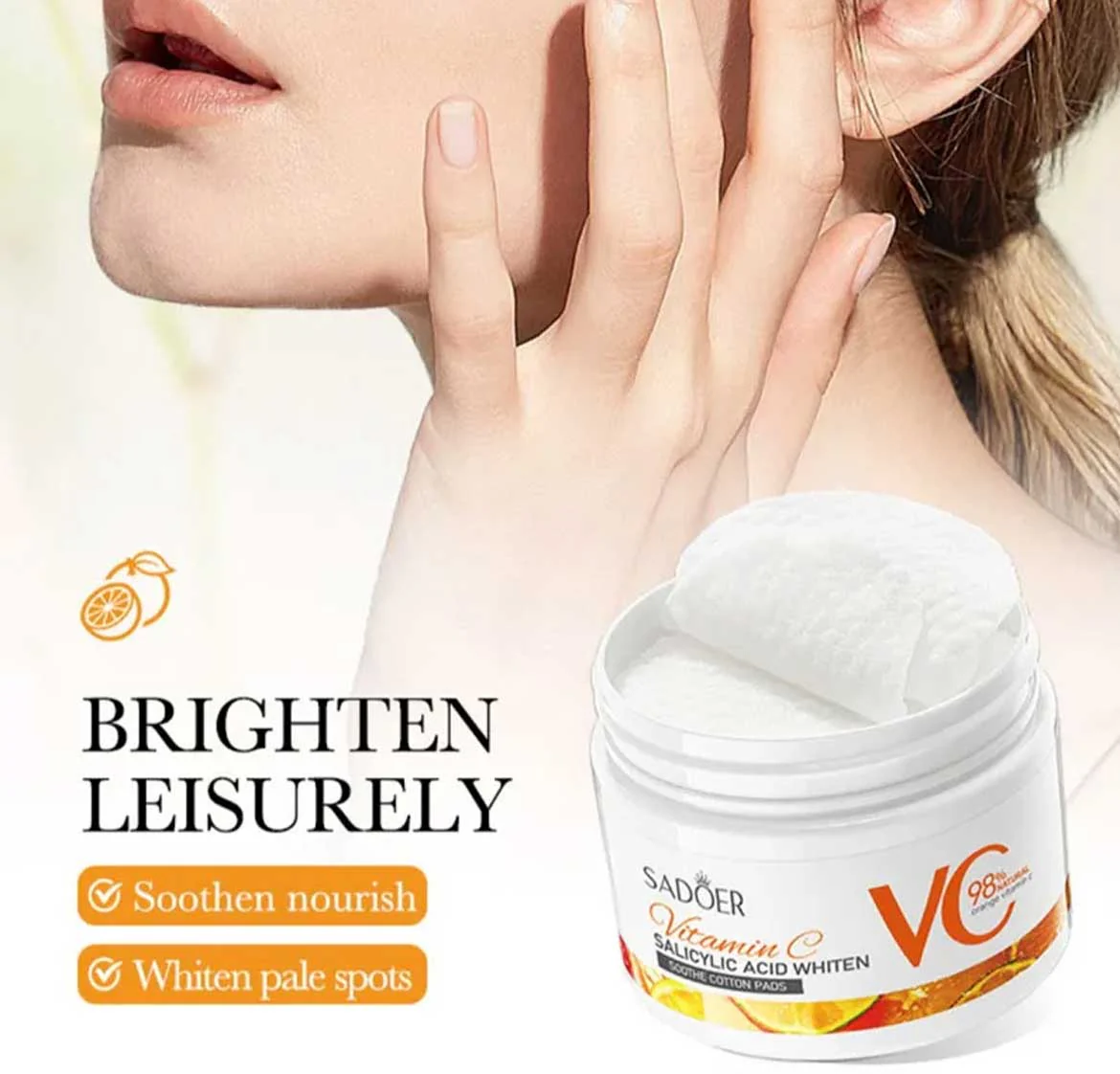 Sadoer Vitamin C Salicylic Acid Whiten Soothe Cotton Pads 55pcs - Image 4