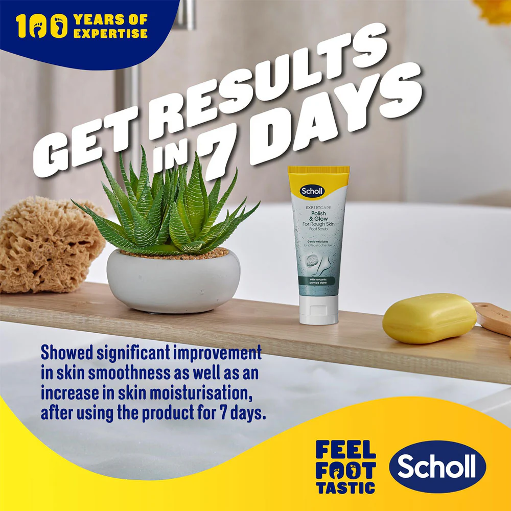 Scholl Foot Scrub Expert Care Polish & Glow For Rough Skin With Volcanic Pumice Stone 75ml - Image 2