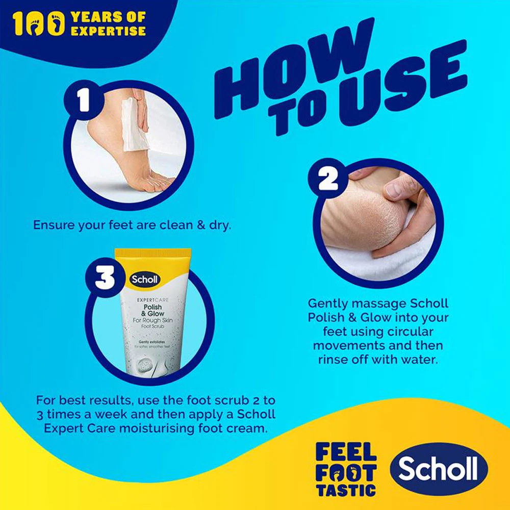 Scholl Foot Scrub Expert Care Polish & Glow For Rough Skin With Volcanic Pumice Stone 75ml - Image 3