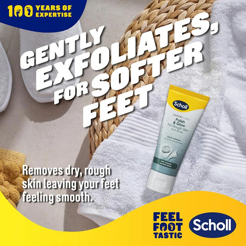 Scholl Foot Scrub Expert Care Polish & Glow For Rough Skin With Volcanic Pumice Stone 75ml - Image 4