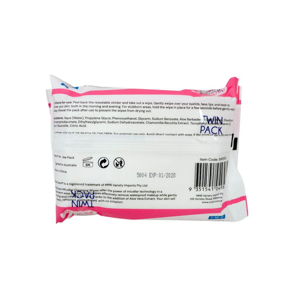 SwissCare 3-in-1 Micellar Cleansing Wipes 2x20pk - Image 2