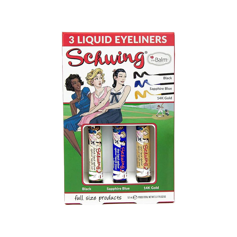 theBalm Schwing Liquid Eyeliner Trio Black Sapphire Blue 14K Gold